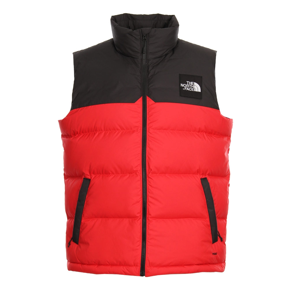 red and black north face gilet