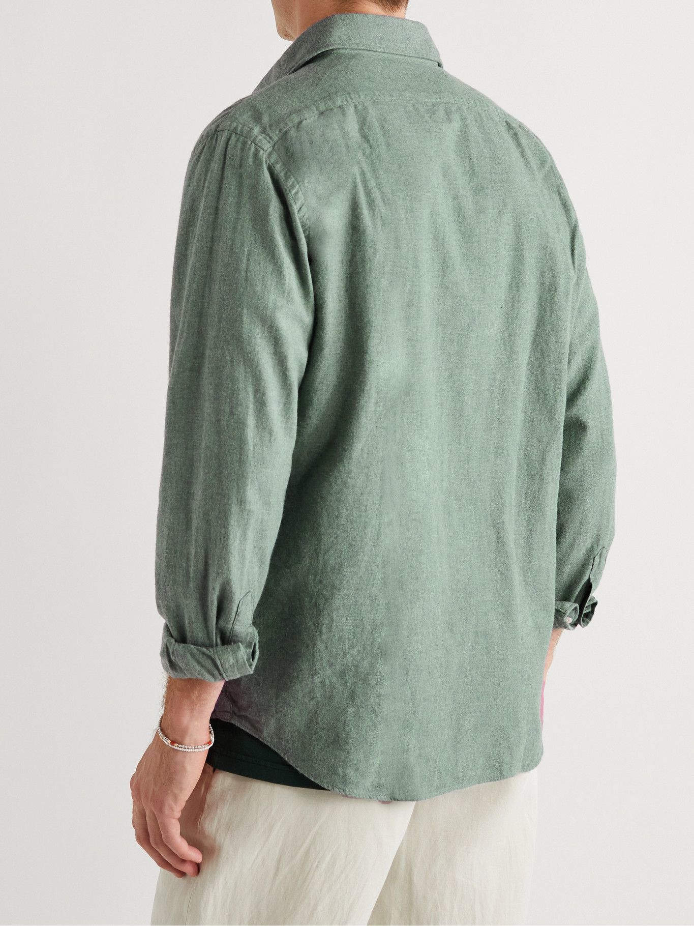 Hartford - Paul Cutaway-Collar Cotton-Flannel Shirt - Green Hartford