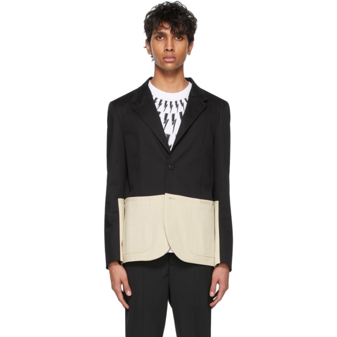 Neil Barrett Black and Beige Slim Contrast Blazer Neil Barrett