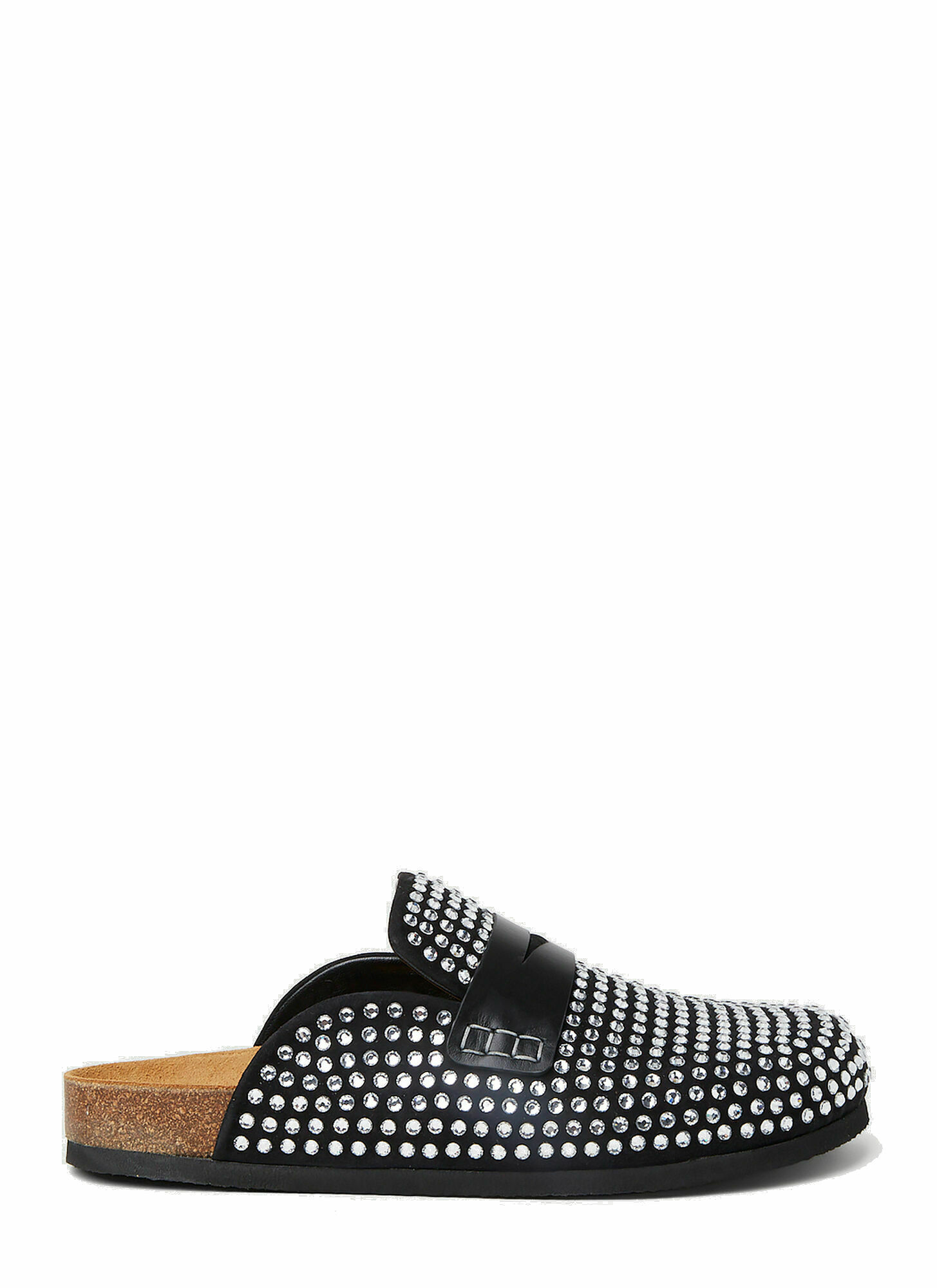 JW Anderson - Crystal Backless Penny Loafers in Black JW Anderson