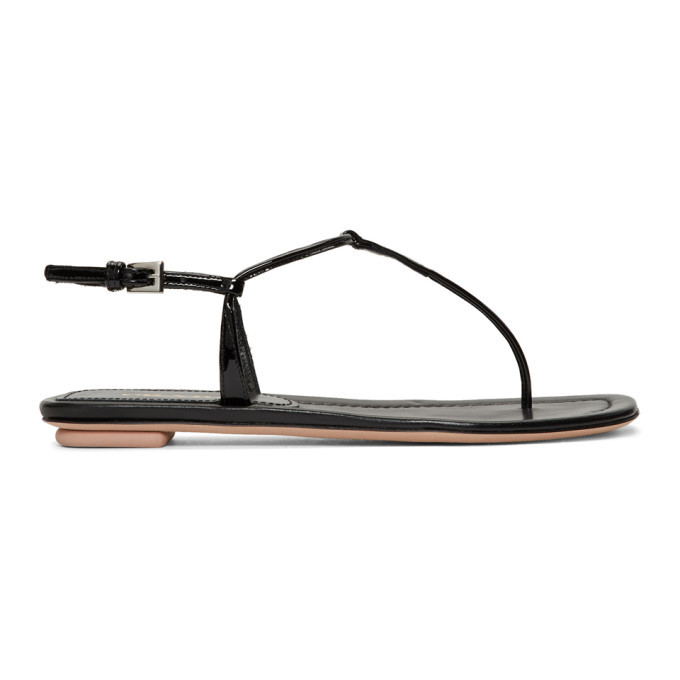 Prada Black Patent T-Strap Sandals Prada