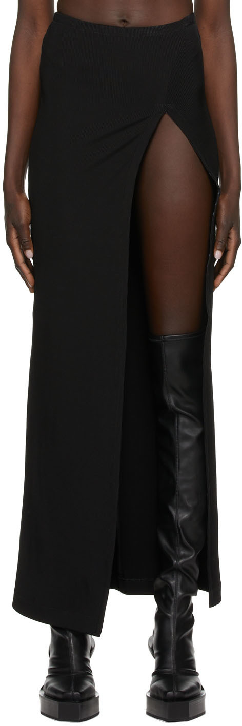 J6 Black Ribbed Maxi Thigh Split Skirt