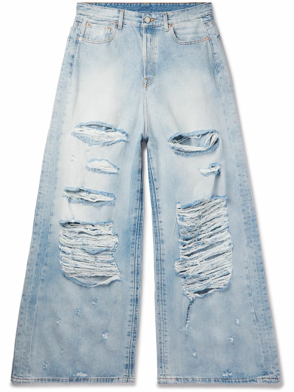 VETEMENTS - Wide-Leg Distressed Jeans - Blue Vetements