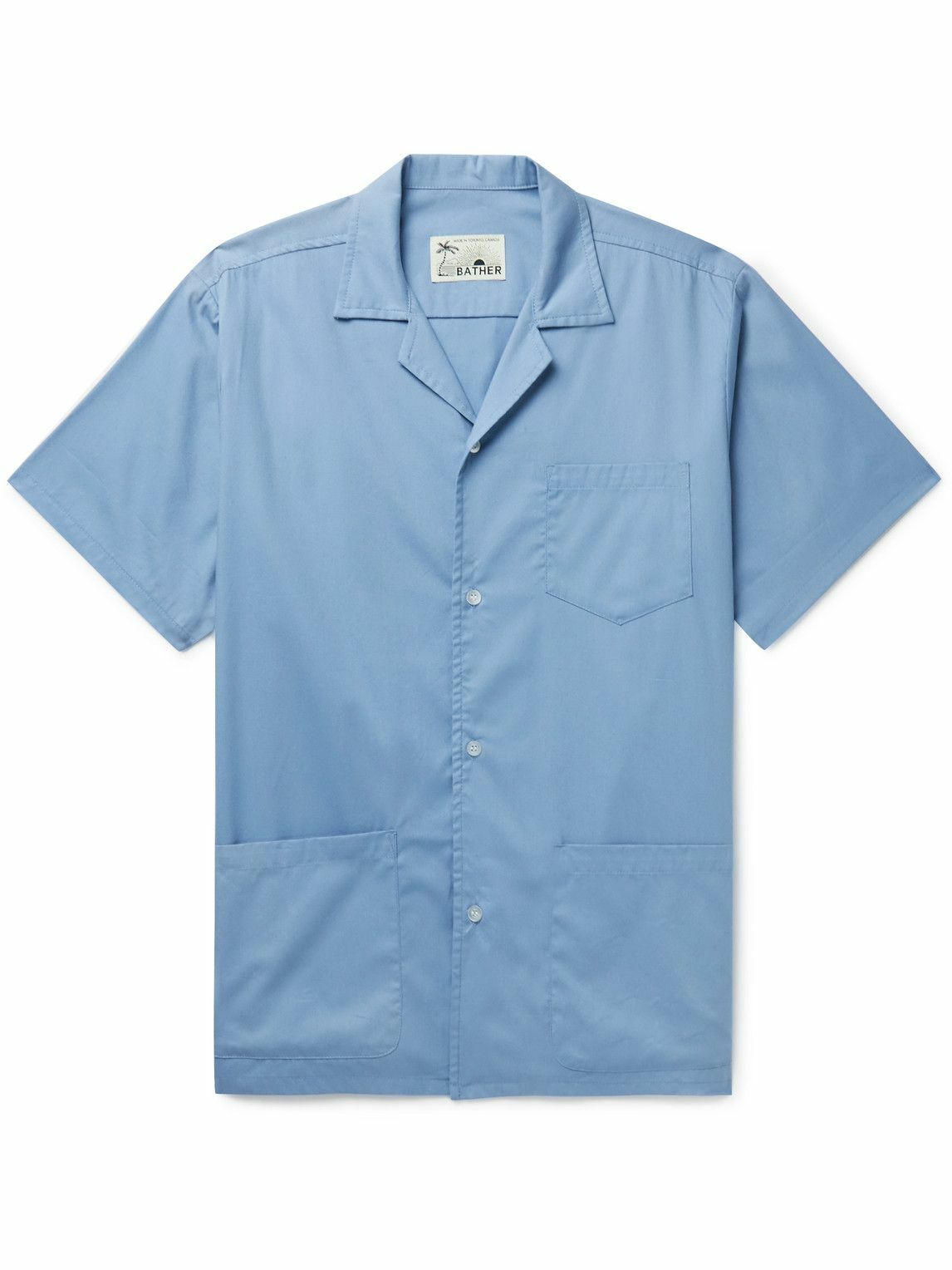 Bather Traveler CampCollar CottonBlend Poplin Shirt Blue Bather