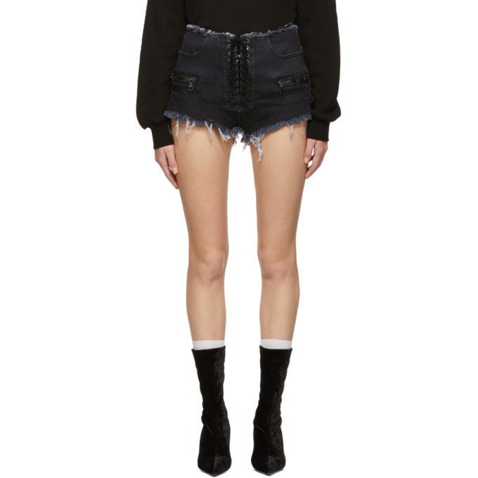 black denim lace up shorts