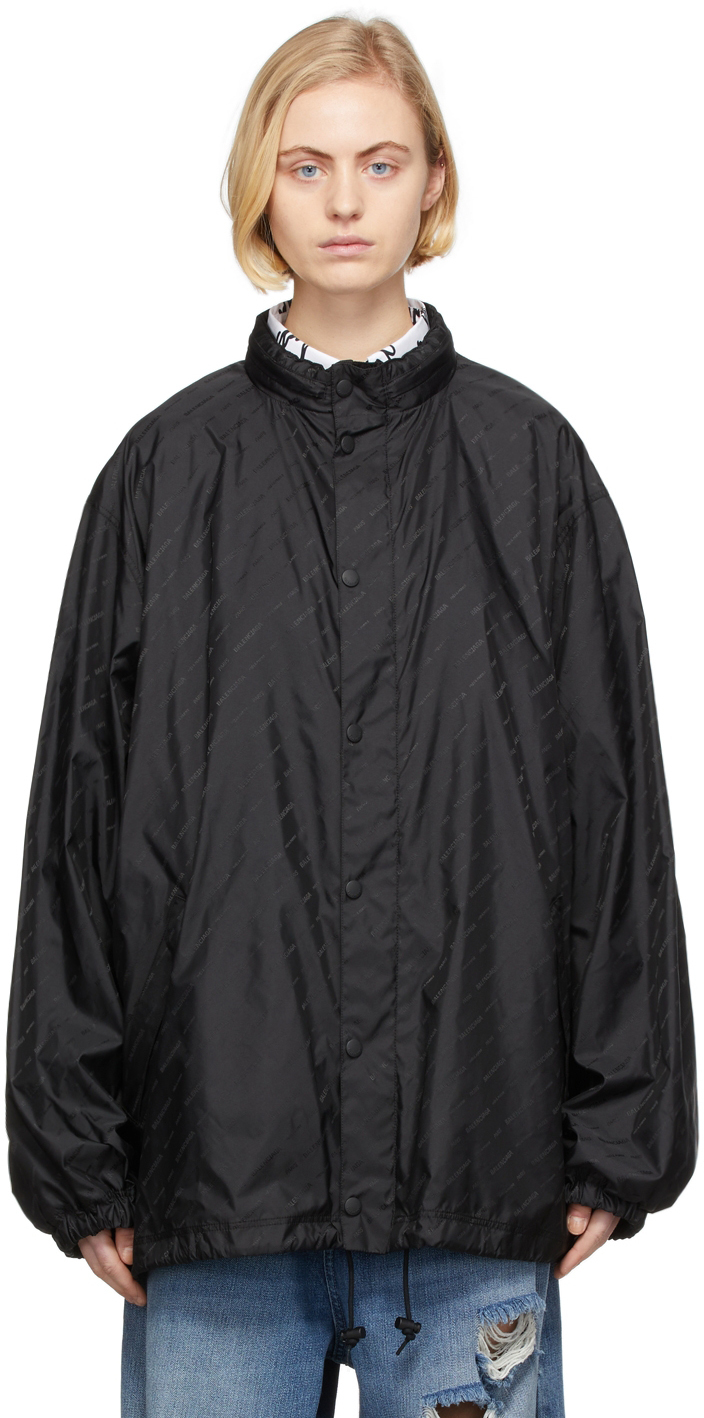 Photo: Balenciaga Black Allover Logo Rain Jacket