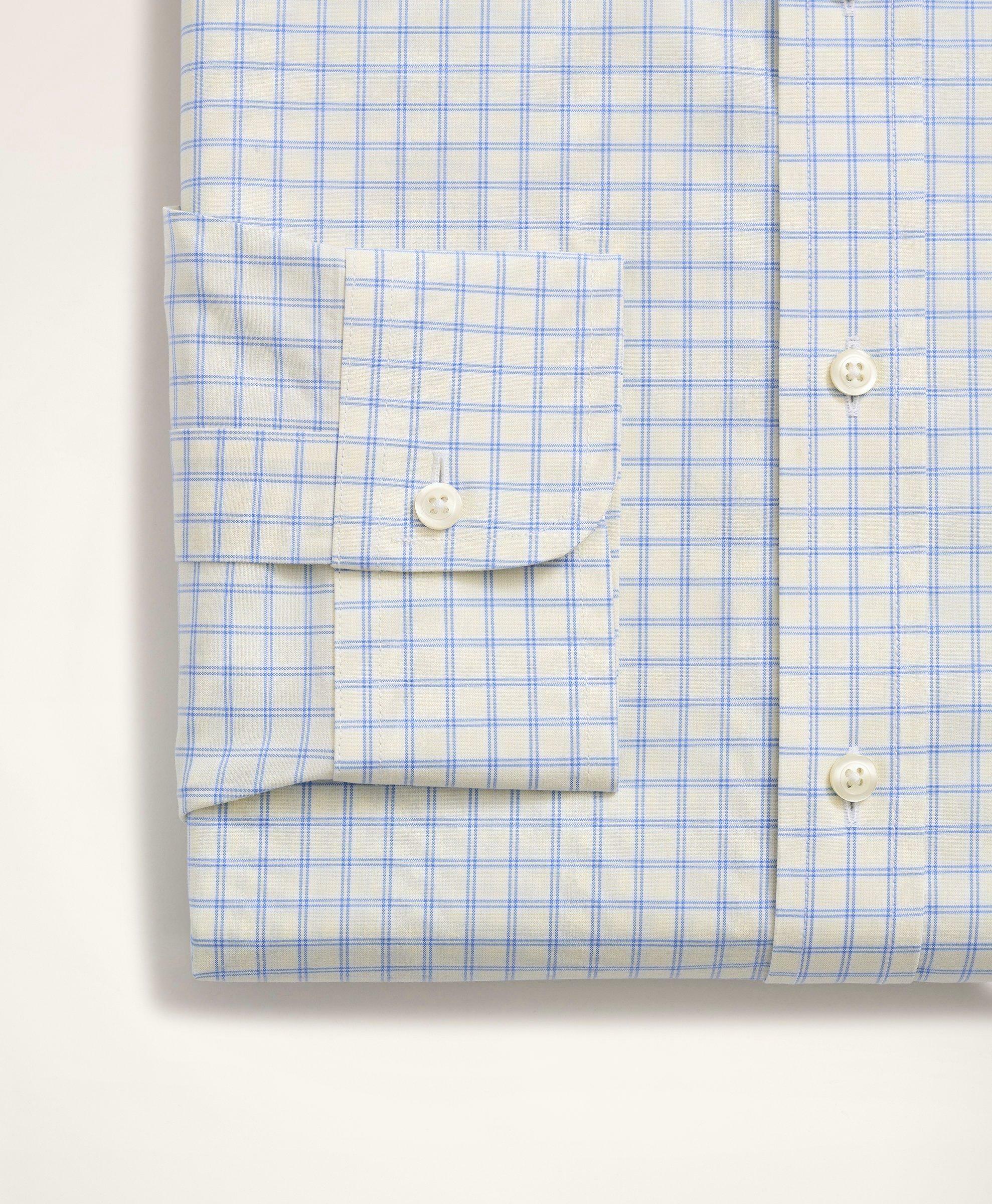 Brooks Brothers Men's Stretch Milano Slim-Fit Dress Shirt, Non-Iron Poplin Button-Down Collar Grid Check | Yellow/Blue