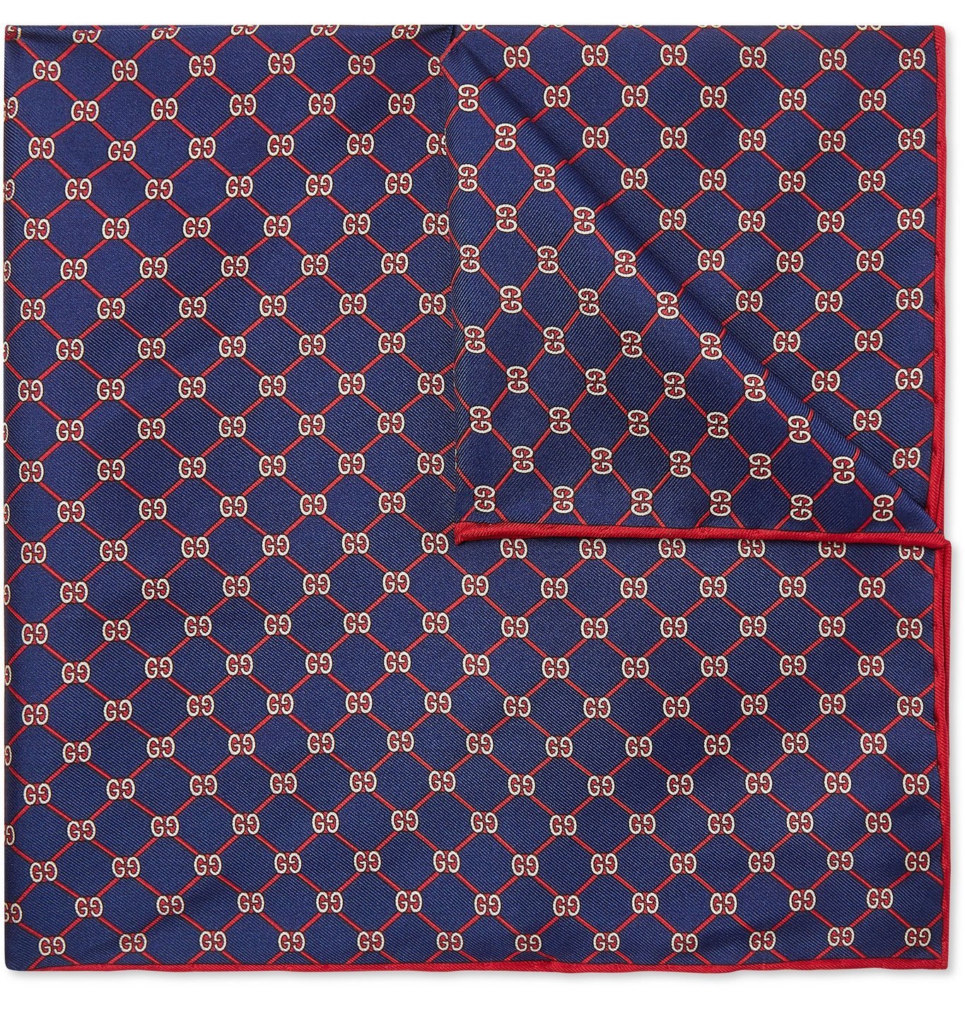Gucci Logo-Print Silk-Twill Pocket Square - Blue Gucci