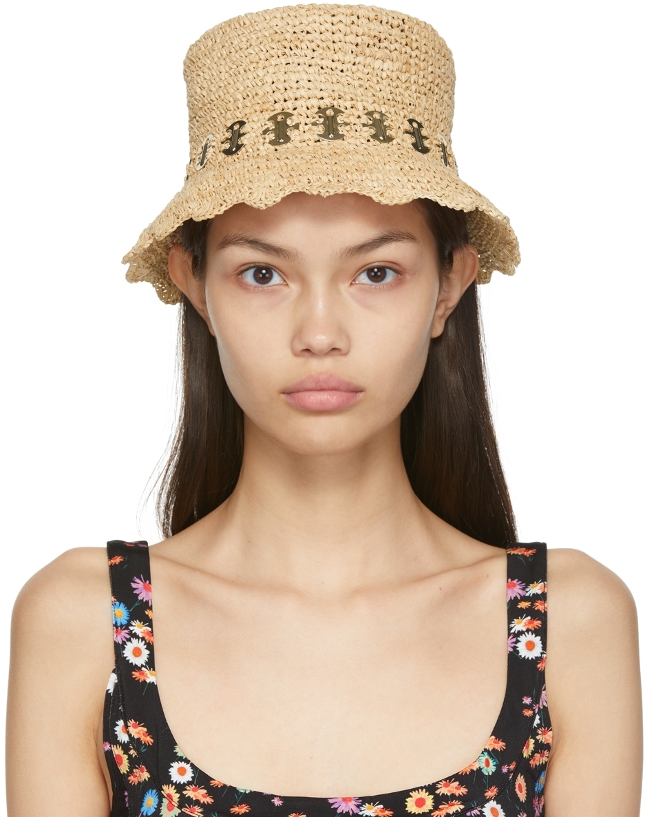 Paco Rabanne Beige Raffia Bucket Hat 