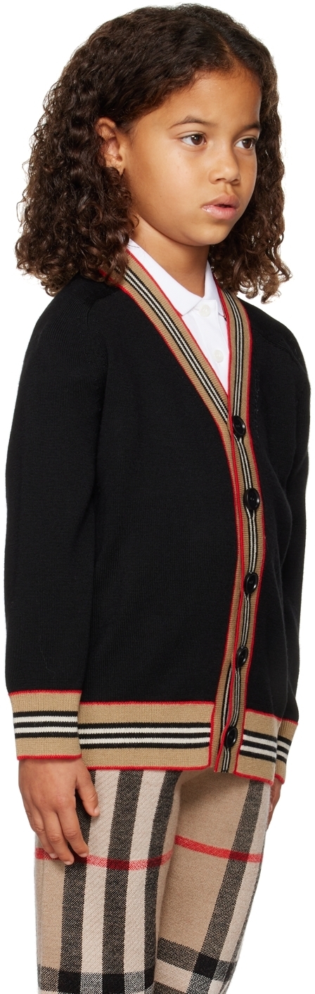 Burberry Kids Black Icon Stripe Trim Cardigan Burberry