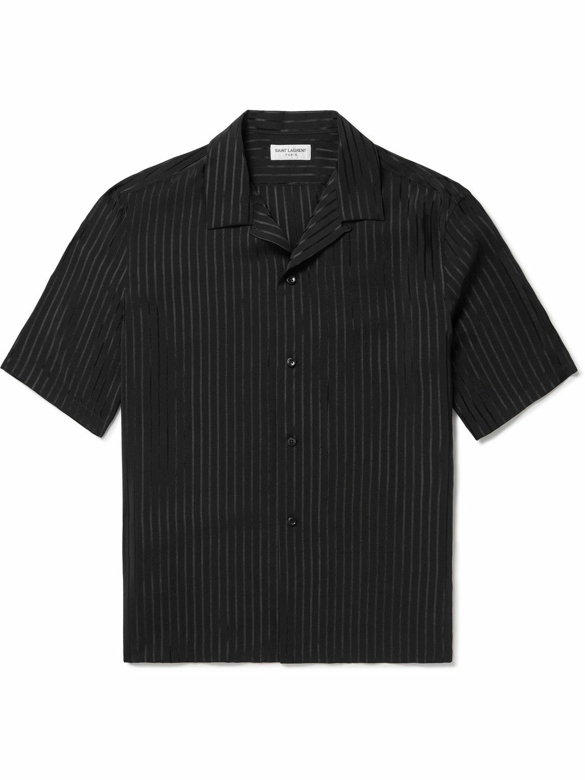 SAINT LAURENT - Camp-Collar Striped Silk-Charmeuse Shirt - Blue Saint ...