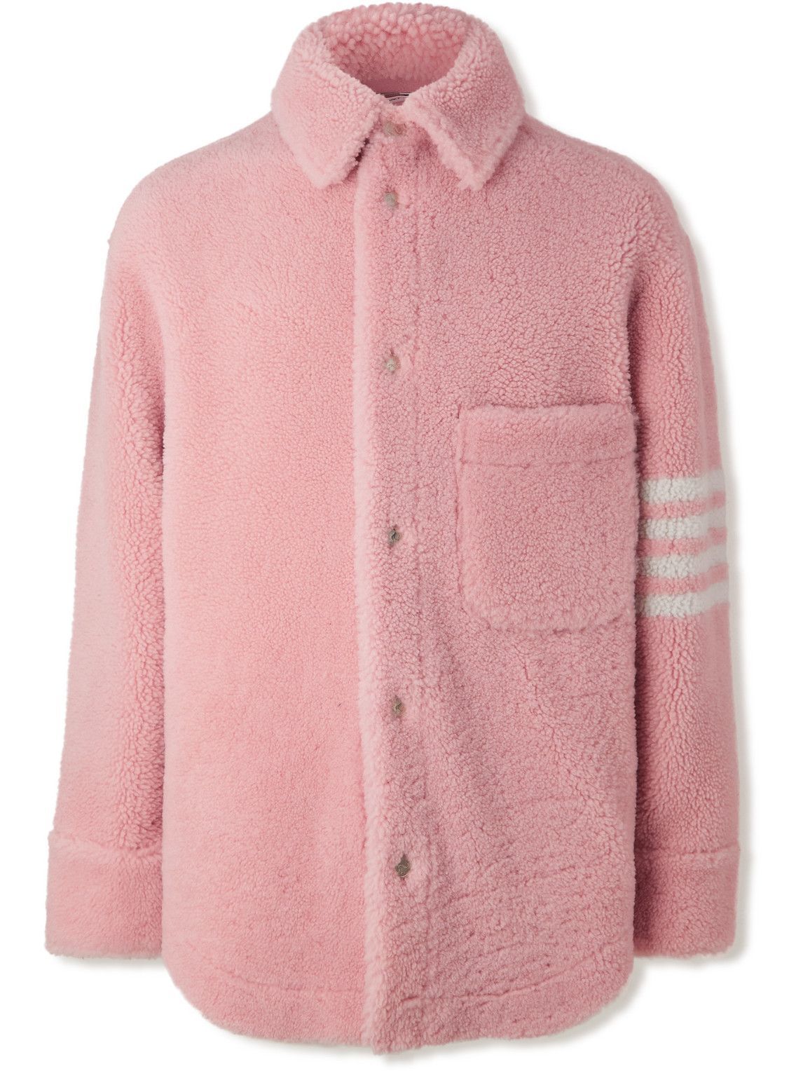 Thom Browne Oversized Striped Shearling Jacket Pink Thom Browne