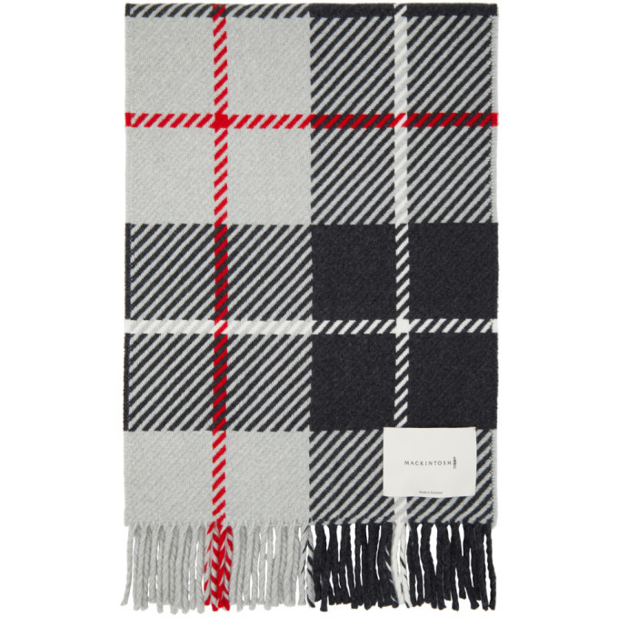 Mackintosh Grey Wool and Cashmere Check Scarf Mackintosh