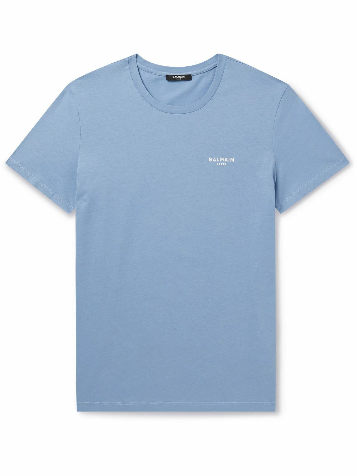 Balmain - Logo-Flocked Cotton-Jersey T-Shirt - Blue Balmain