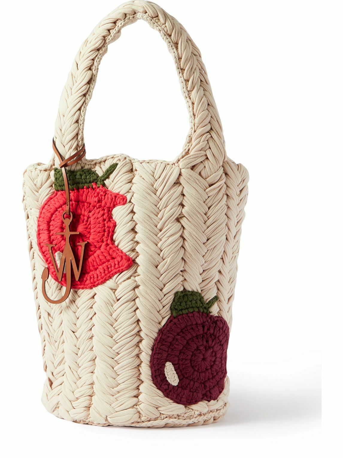 JW Anderson LeatherTrimmed CrochetKnit Organic Cotton Tote Bag JW