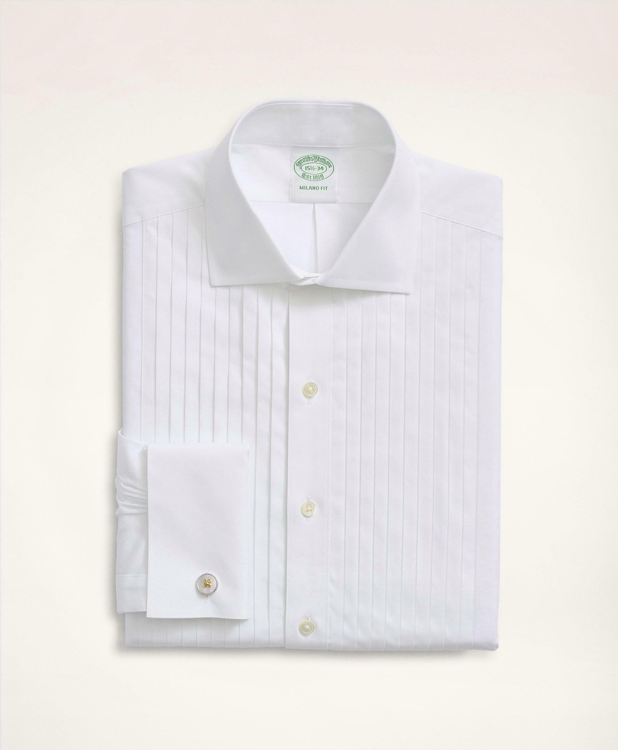 Brooks Brothers Men's Milano Slim-Fit Ten-Pleat Broadcloth English Collar Tuxedo Shirt | White