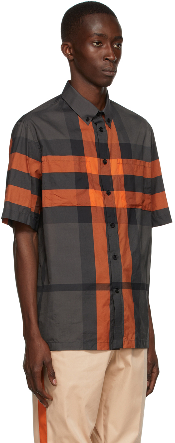 Burberry Orange & Grey Check Thames Short Sleeve Shirt Burberry