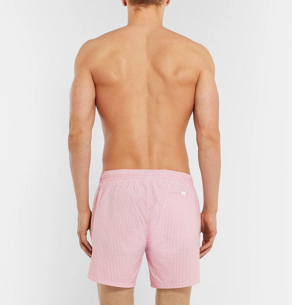 Mid-Length Striped Seersucker Swim 