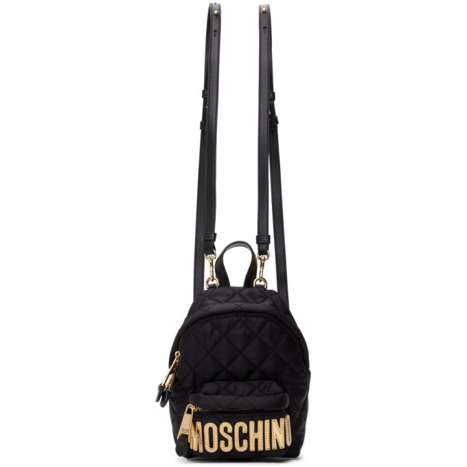 Moschino Black Quilted Logo Backpack 