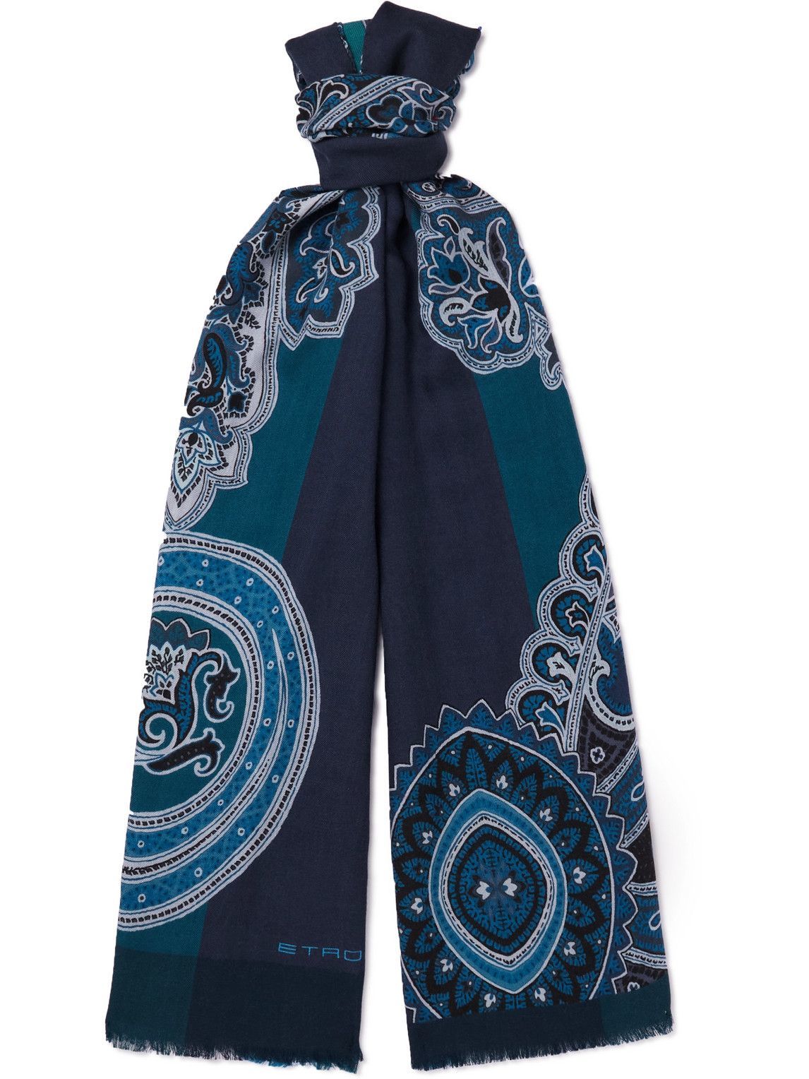 Photo: Etro - Fringed Printed Wool and Silk-Blend Twill Scarf