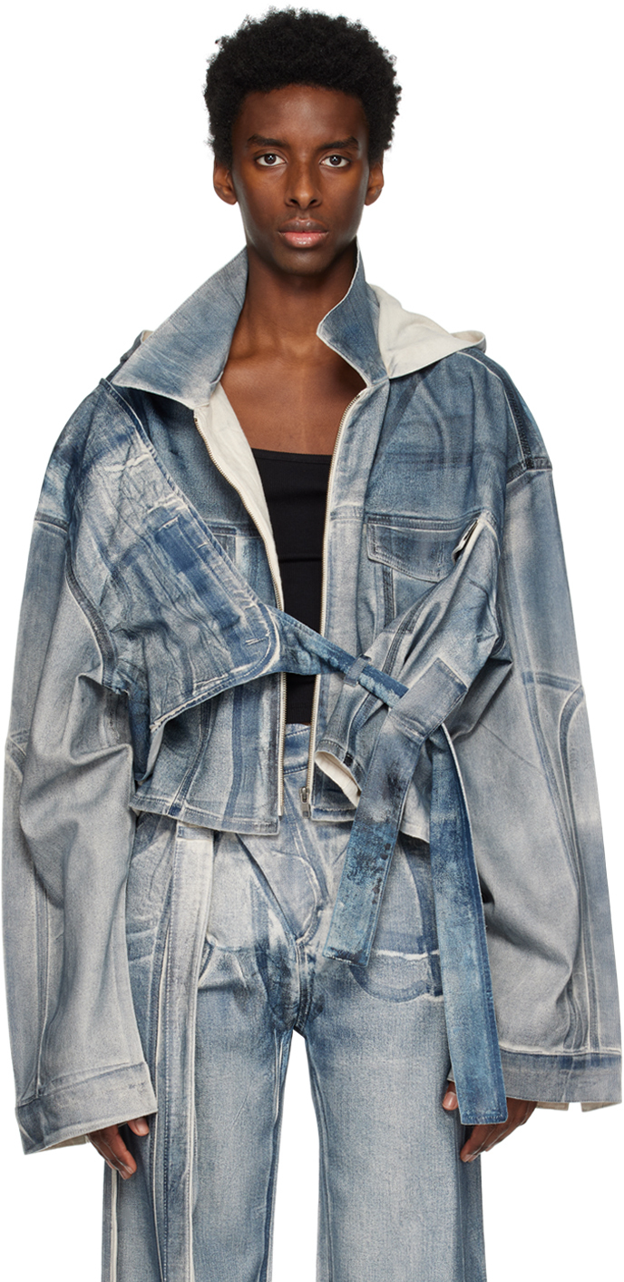 Ottolinger Blue Cropped Belt Denim Jacket Ottolinger