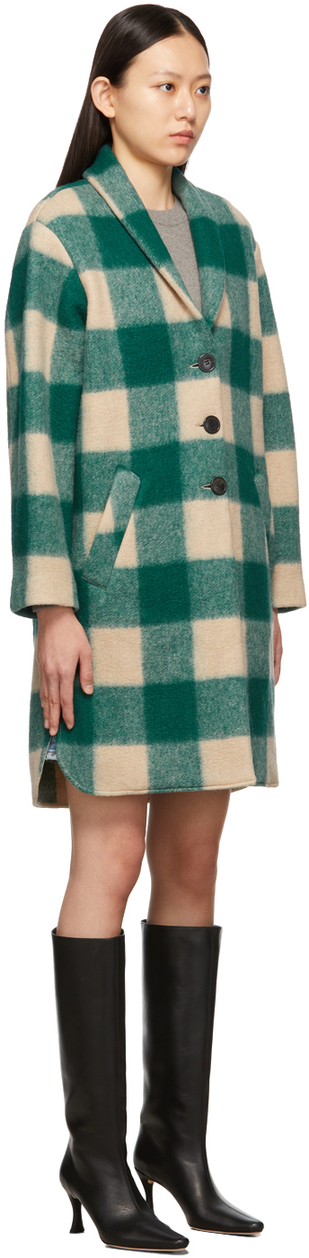 Isabel Marant Etoile Green & Beige Check Gabriel Coat