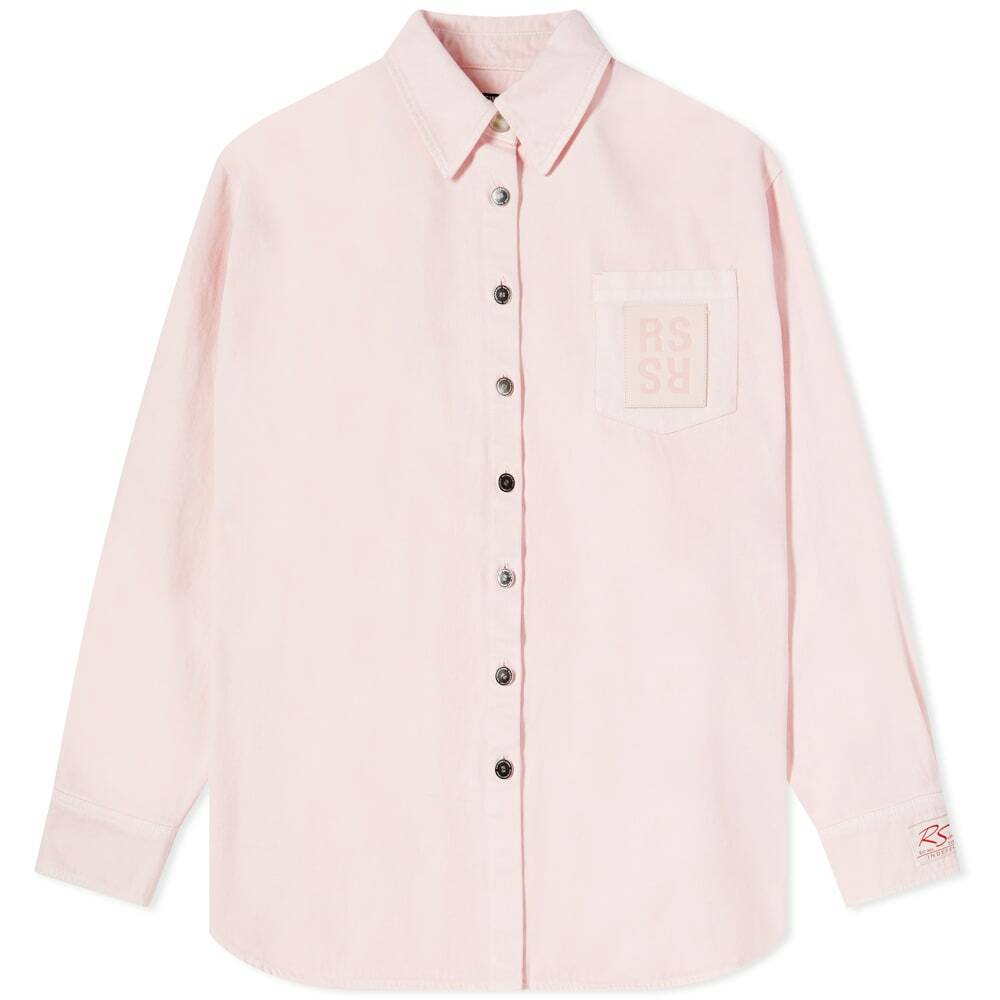 Photo: Raf Simons Women's Logo Oversized Denim Shirt in Light Pink
