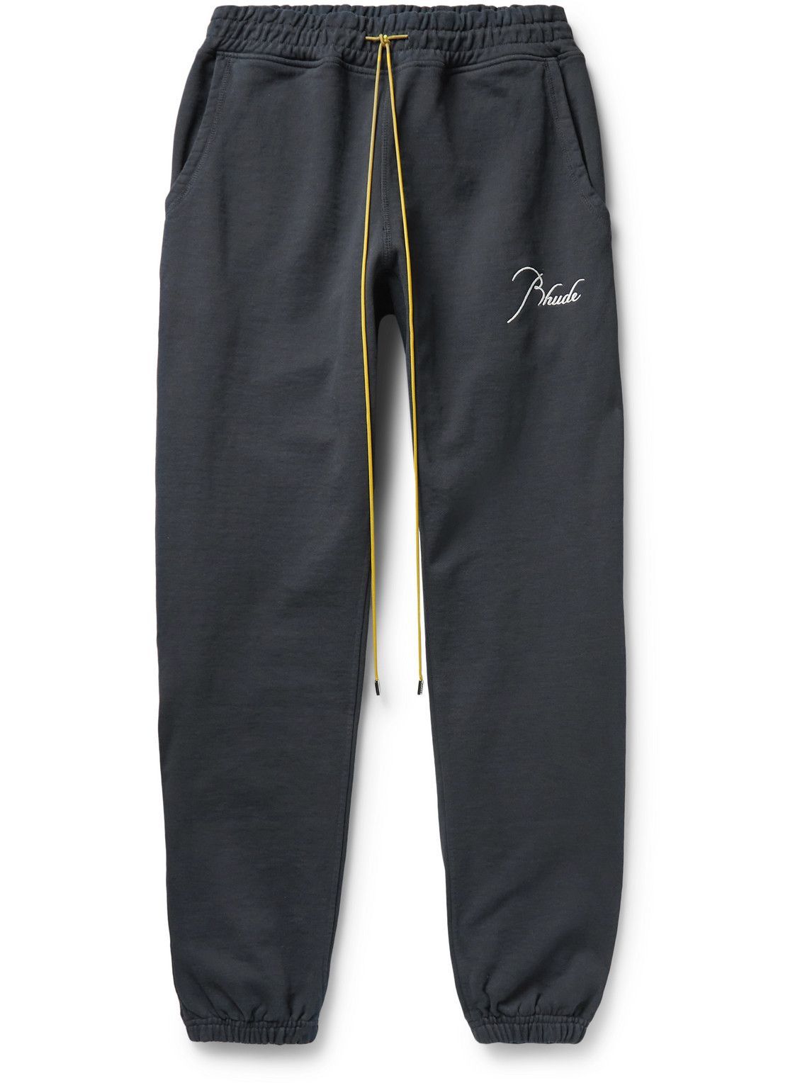 Photo: Rhude - Tapered Logo-Embroidered Cotton-Jersey Sweatpants - Black