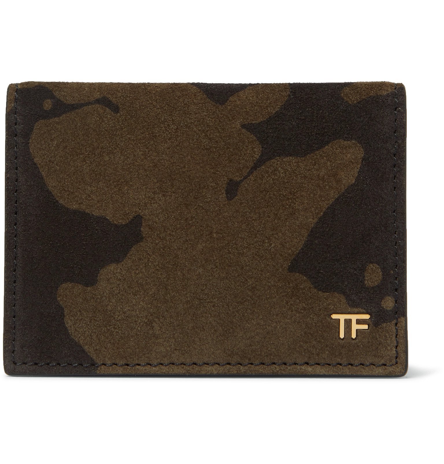 TOM FORD - Camouflage-Print Suede Bifold Cardholder - Green TOM FORD