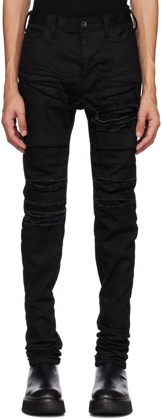 Julius Black Damaged Denim Cargo Pants Julius