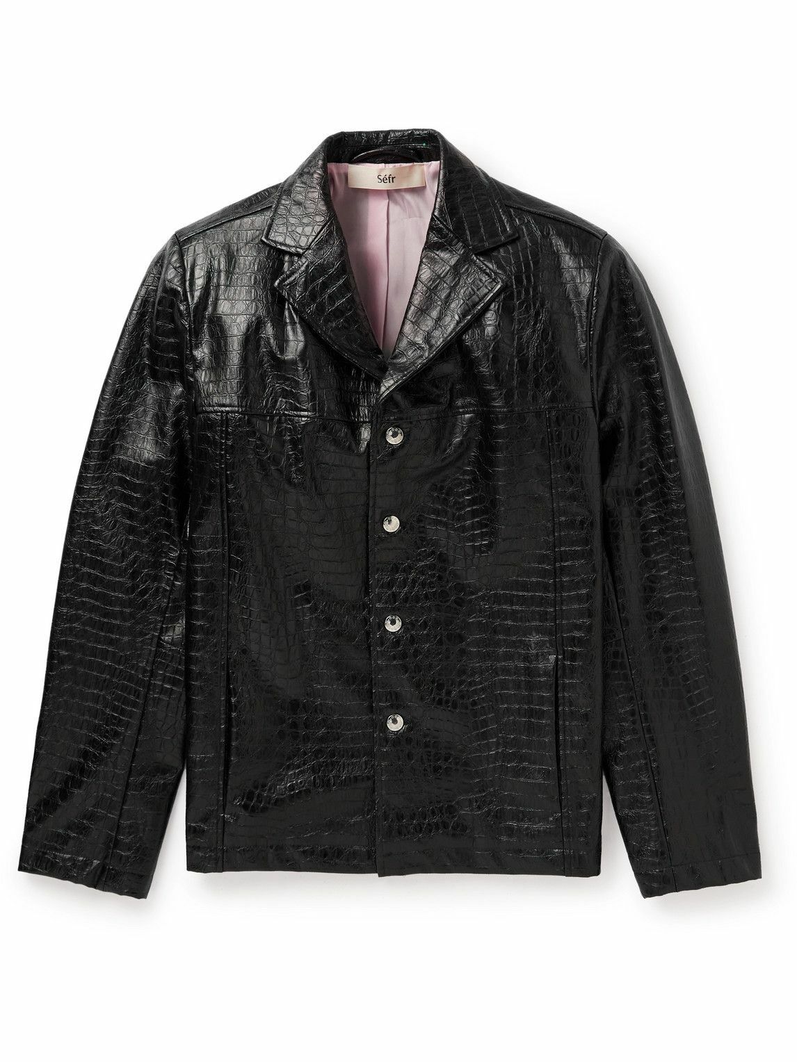 Photo: Séfr - Francis Croc-Effect Faux Leather Jacket - Black