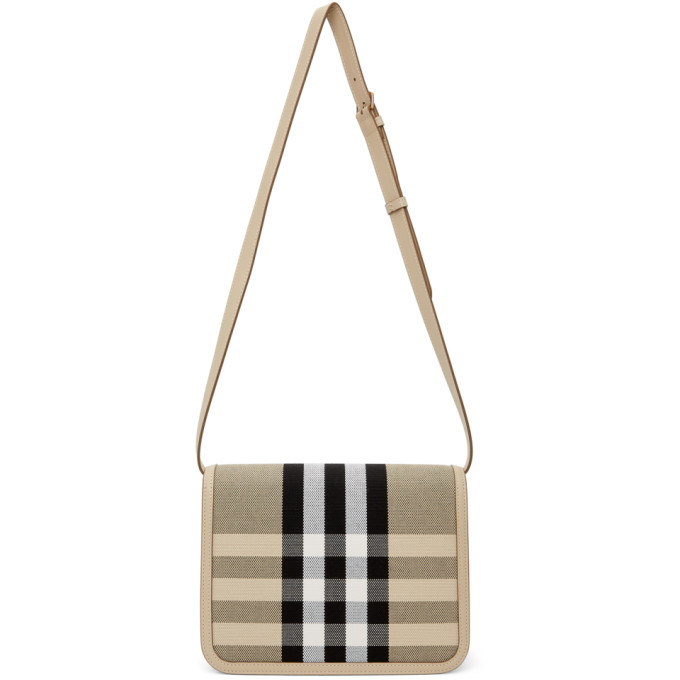 Burberry Beige and Black Canvas Check Medium TB Shoulder Bag Burberry