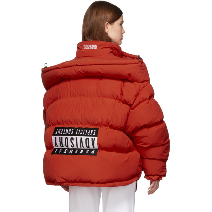 VETEMENTS Red Upside Down Puffer Jacket Vetements
