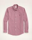 Brooks Brothers Men's Stretch Madison Relaxed-Fit Sport Shirt, Non-Iron Oxford Button Down Collar Micro-Check | Burgundy
