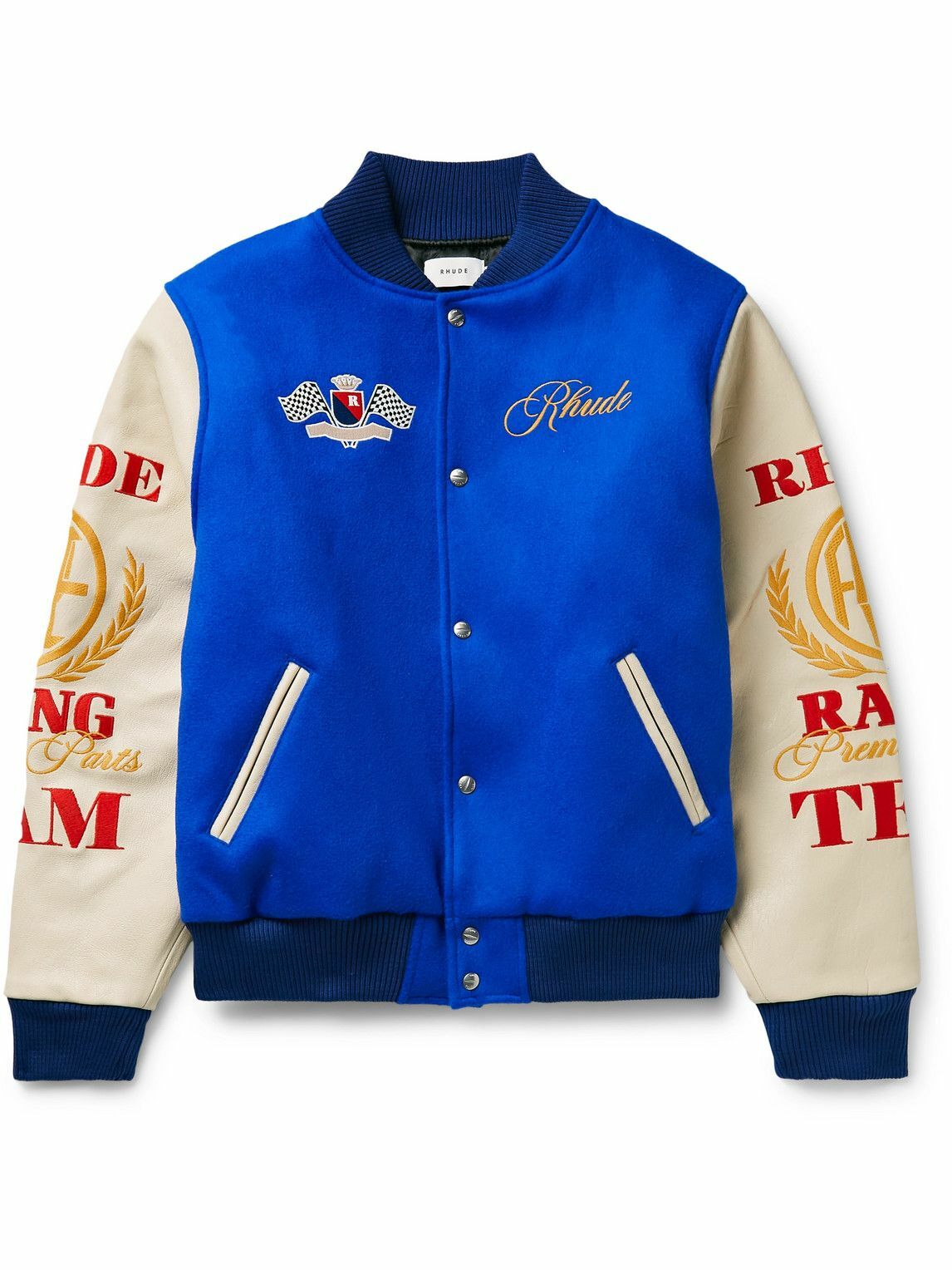 Rhude - Leather-Trimmed Embroidered Wool-Blend Felt Varsity Jacket ...