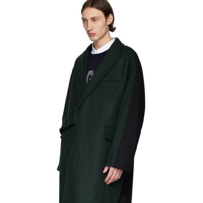 Maison Kitsune Green and Black Bifabric Wrap Coat Maison Kitsune