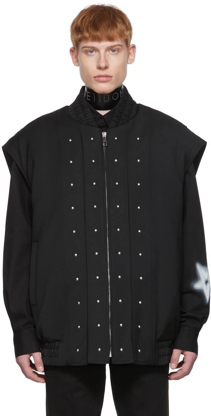 We11done Black Studded Detail Bomber Vest We11done