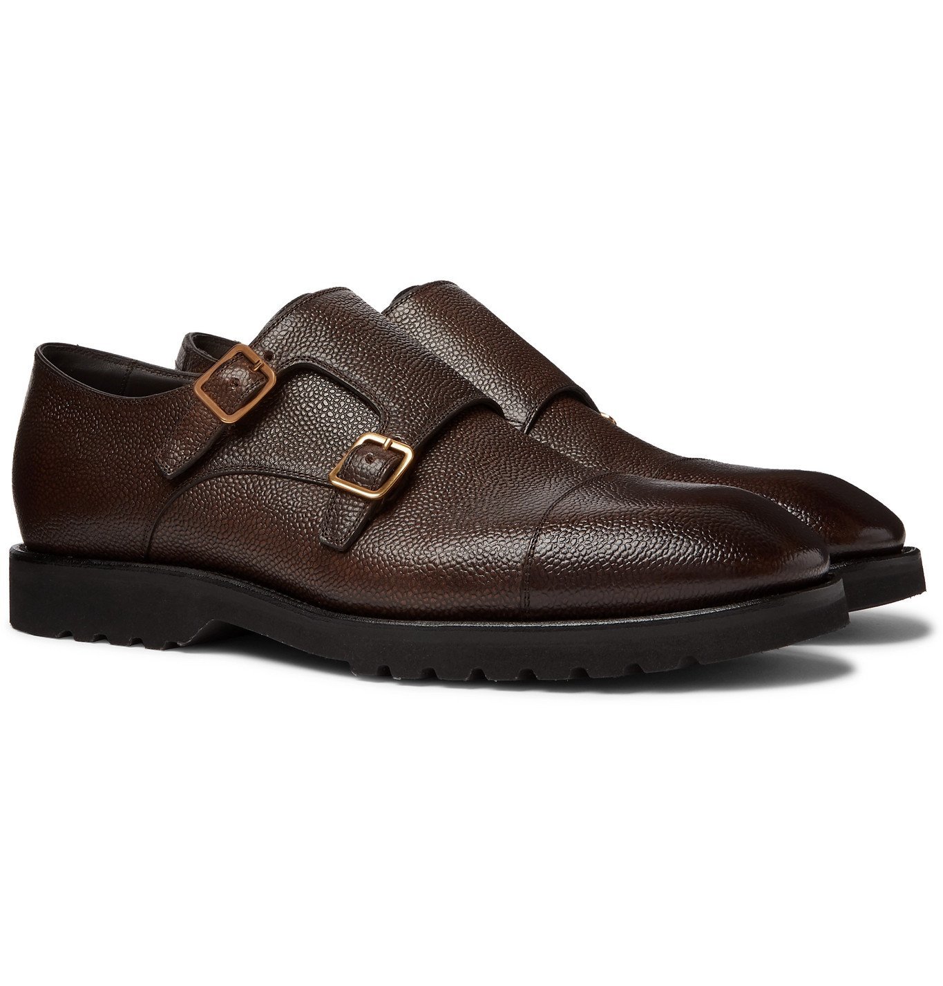 Pebble-Grain Leather Monk-Strap Shoes 