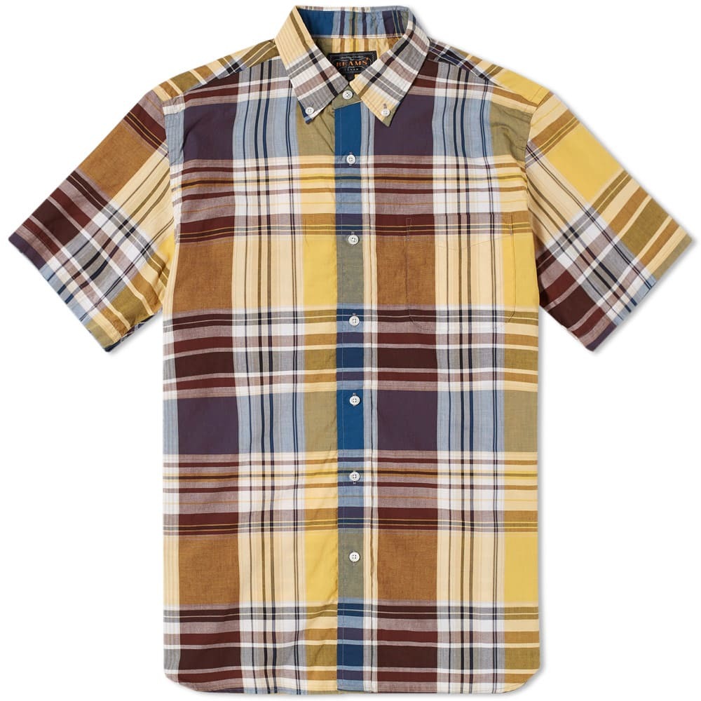 Beams Plus Short Sleeve Big Check Shirt Blue Beams Plus