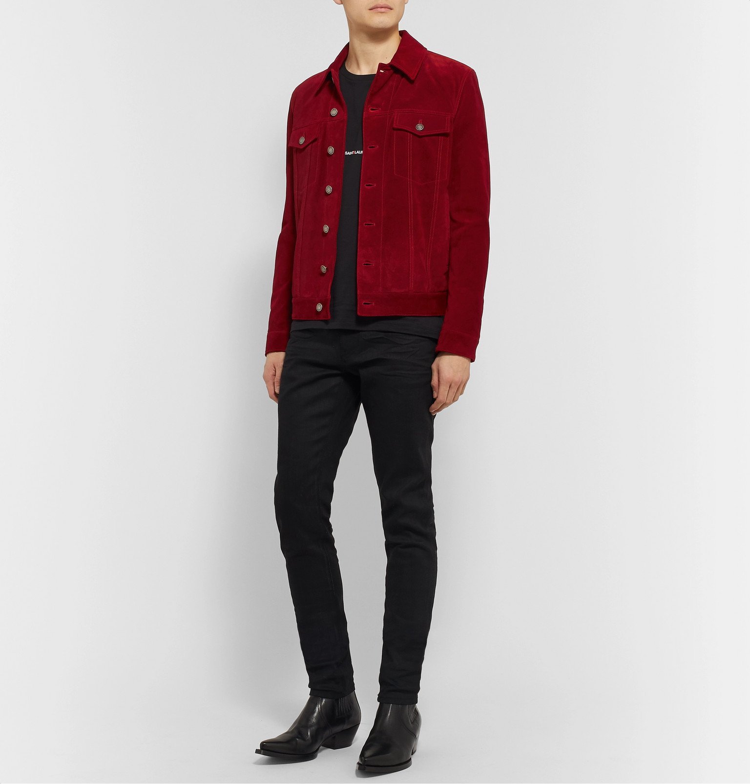 SAINT LAURENT - Suede Trucker Jacket - Red Saint Laurent