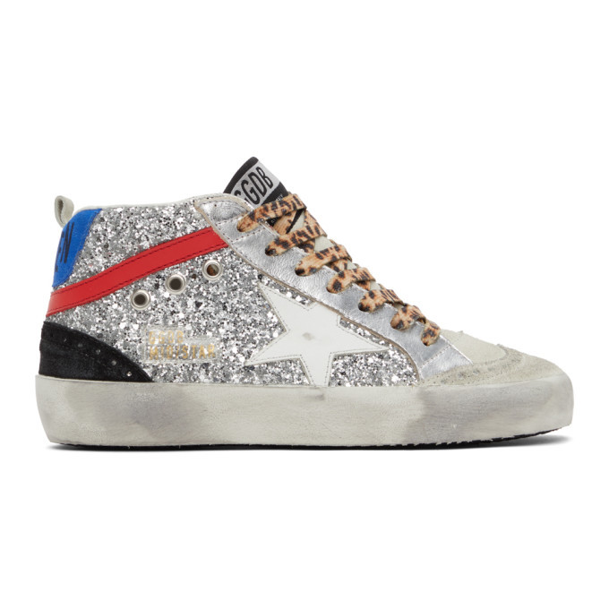 Golden Goose Silver Glitter Mid Star Sneakers Golden Goose Deluxe Brand