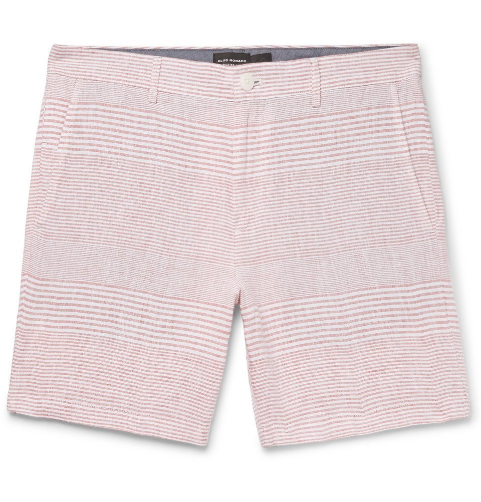 Club Monaco - Baxter Slim-Fit Striped Linen Shorts - Red Club Monaco