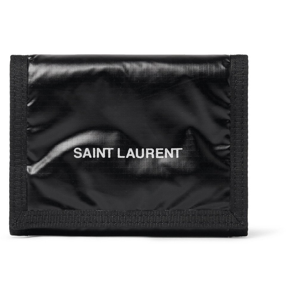 SAINT LAURENT - Logo-Print Glossed Nylon-Ripstop Trifold Wallet 
