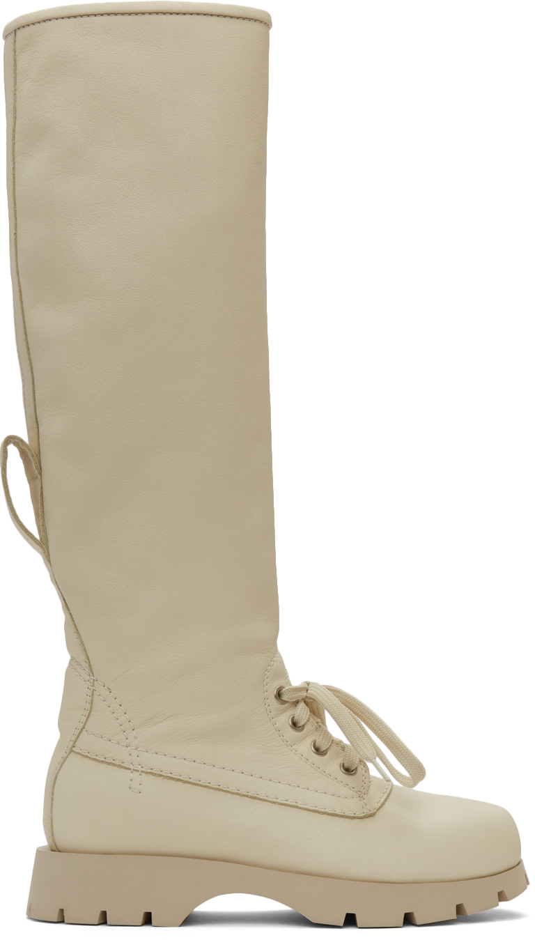 Jil Sander OffWhite Leather Tall Boots Jil Sander