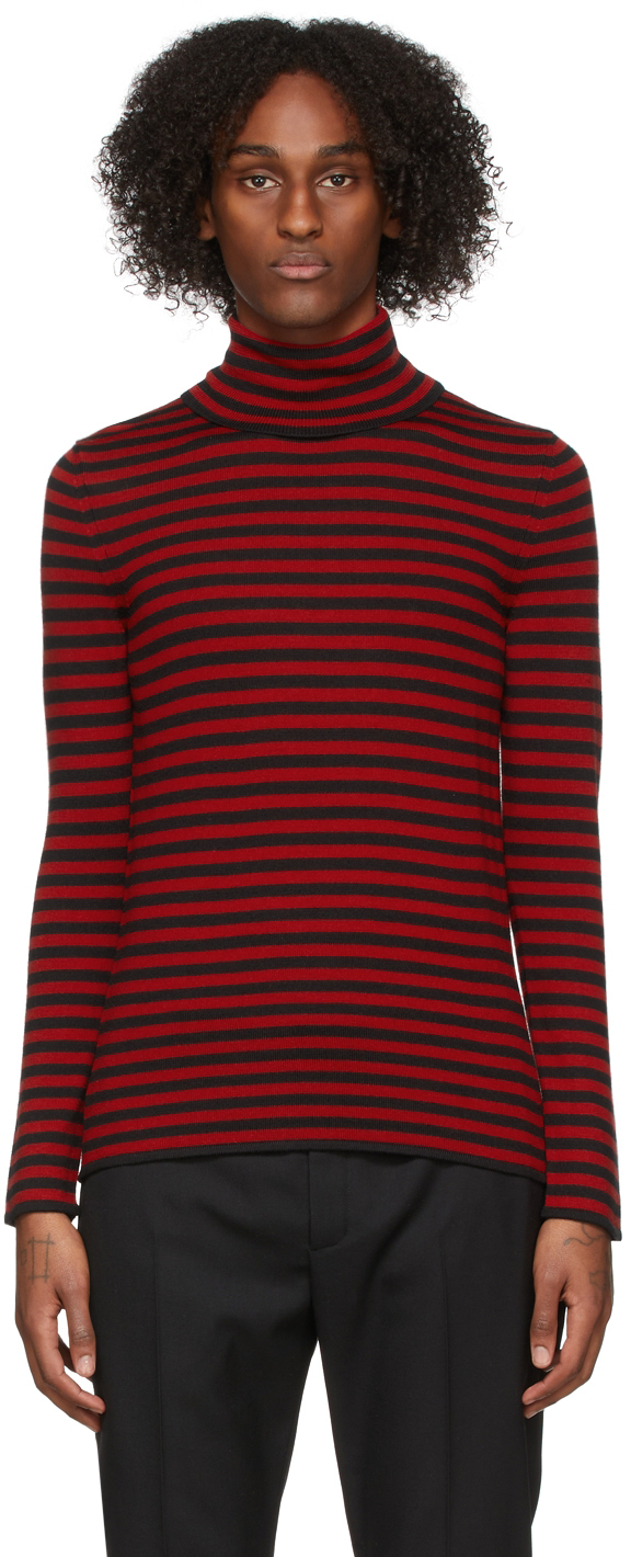 Saint Laurent Red & Black Striped Turtleneck Saint Laurent