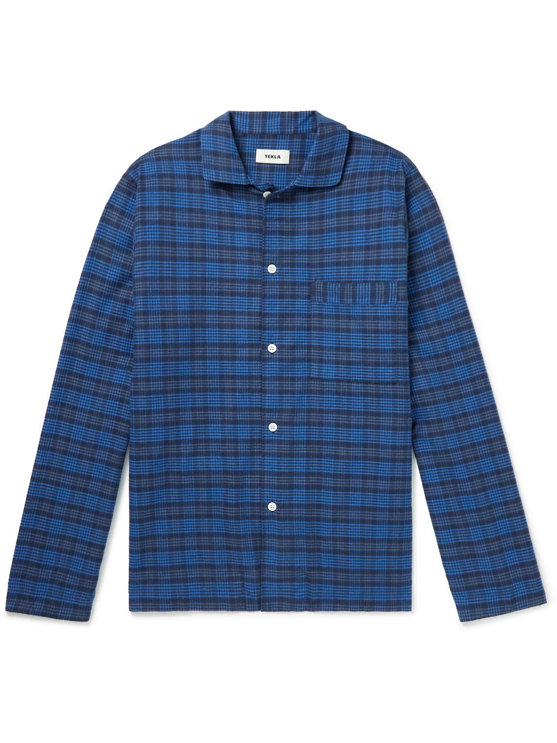 TEKLA Checked Organic CottonFlannel Pyjama Shirt Blue Tekla Fabrics
