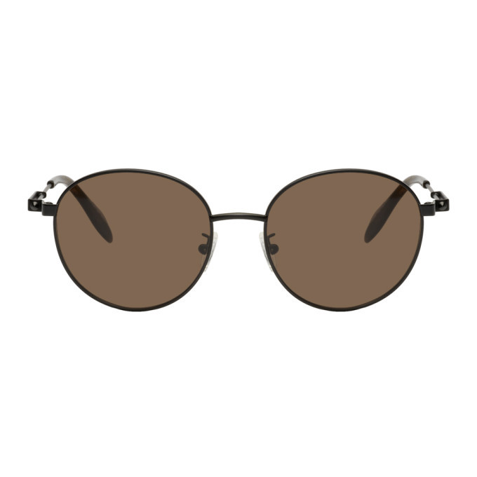 Alexander McQueen Black Oval Metal Piercing Sunglasses Alexander McQueen