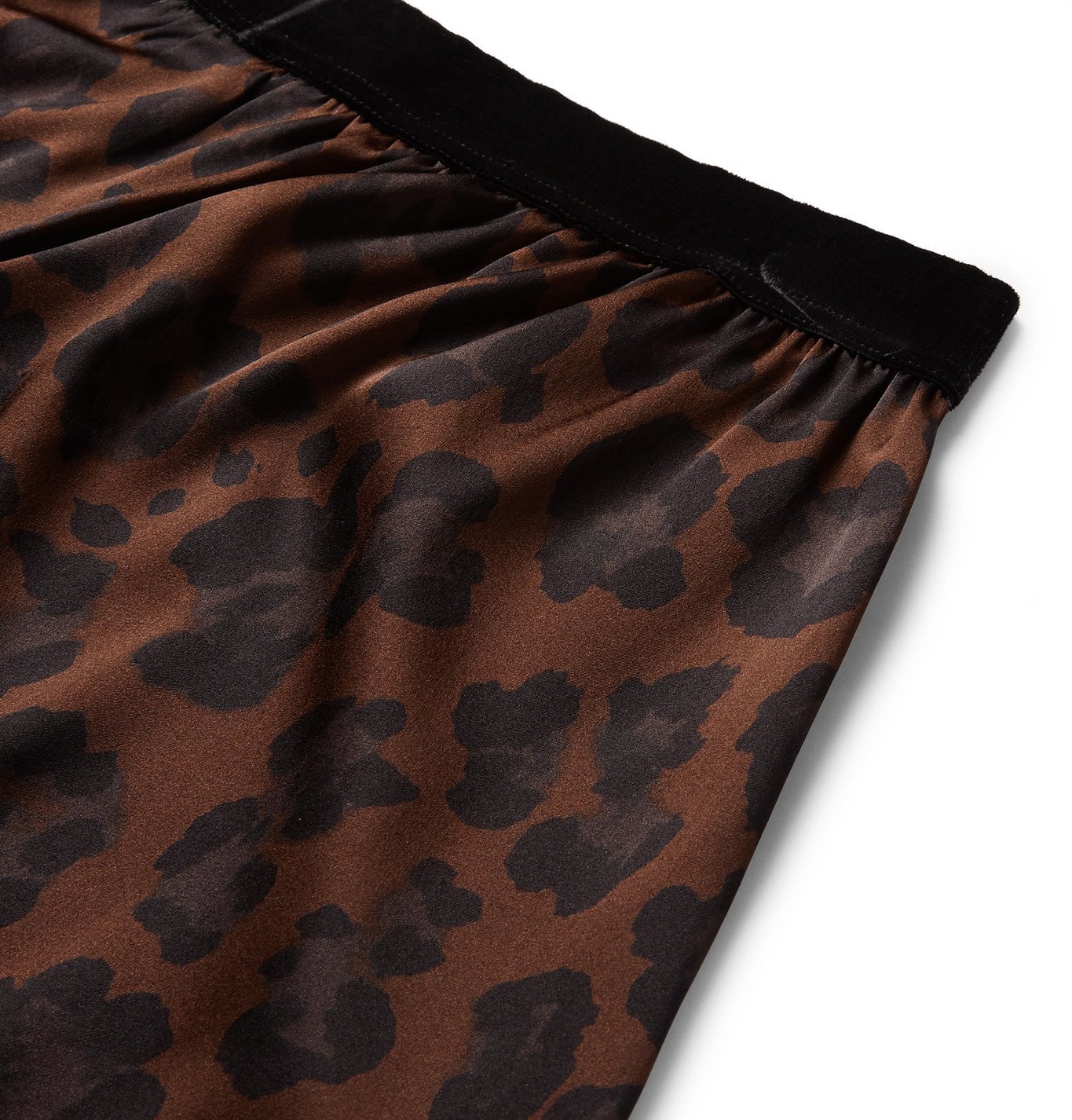 Tom Ford Velvet Trimmed Leopard Print Stretch Silk Satin Boxer Shorts