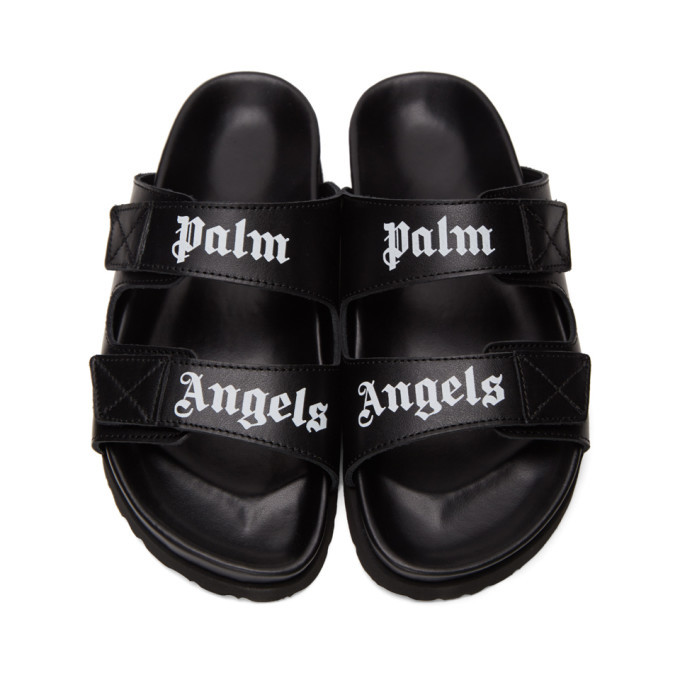 Palm Angels Black Leather Logo Sandals Palm Angels