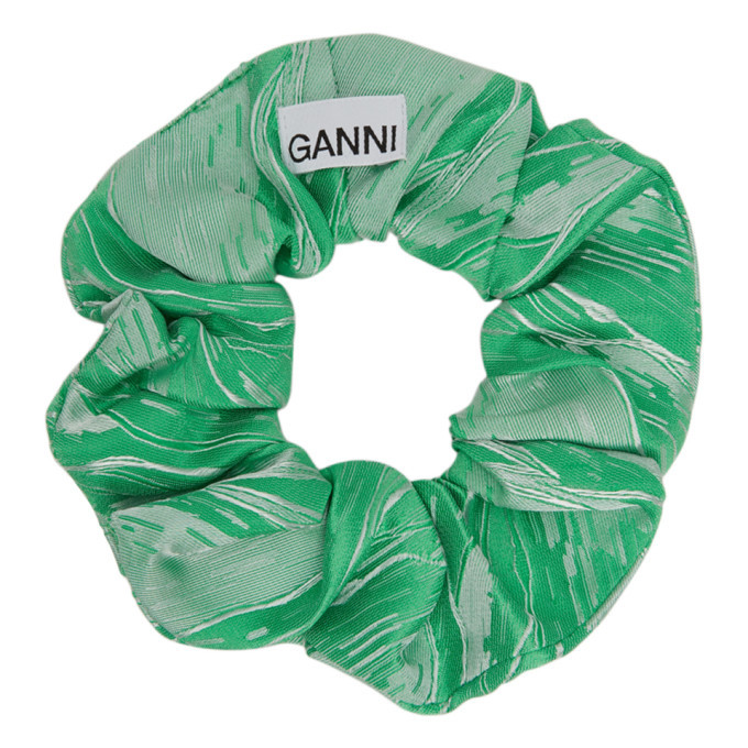 GANNI Green and White Jacquard Scrunchie GANNI